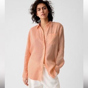 GAP LINEN BOYFRIEND SHIRT SIZE L/G 55% linen , 45% rayon peach color NWT